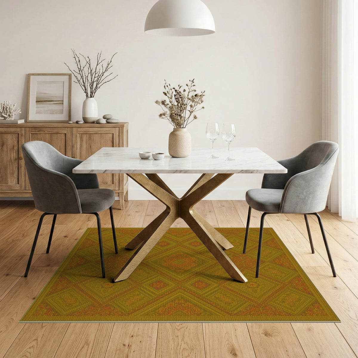 ODIKA Olive Green Diamond Persian Rug