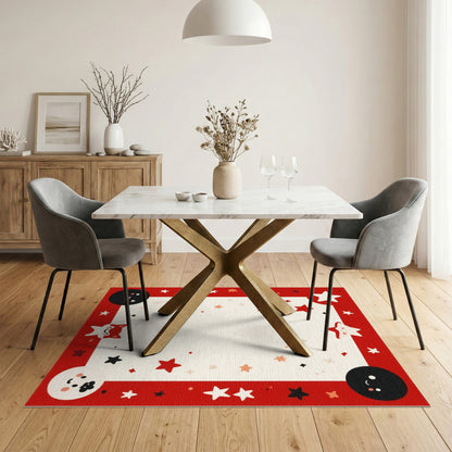 Red Cartoon Fox Stars Kids Area Rug