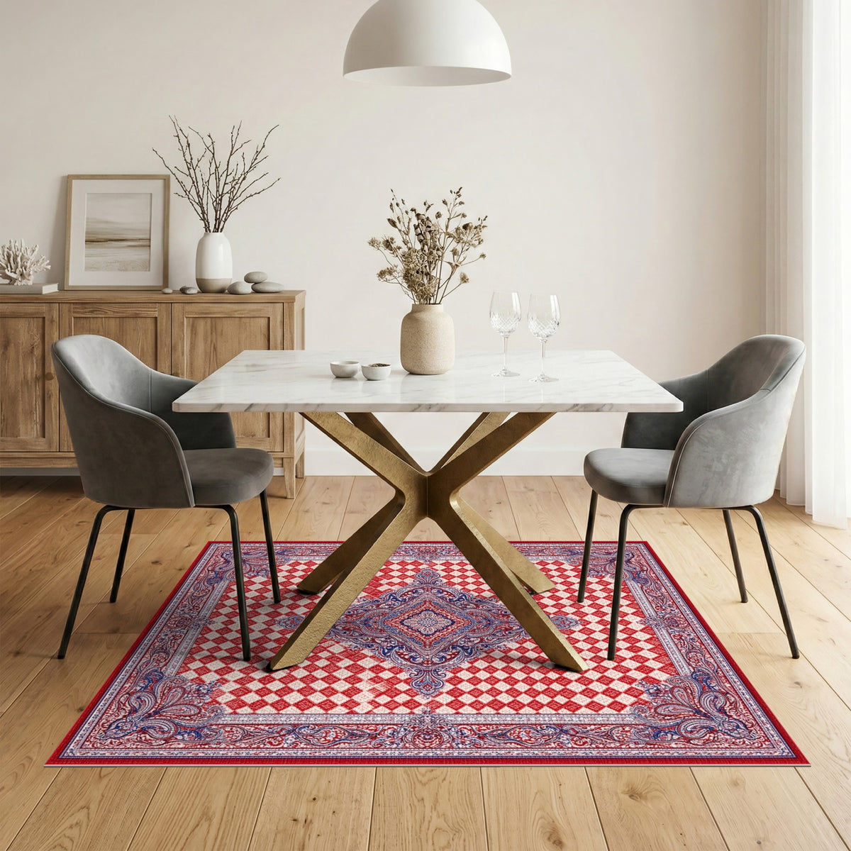 Red Persian Medallion Diamond Area Rug