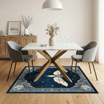 Celestial Moth Blue Area Rug