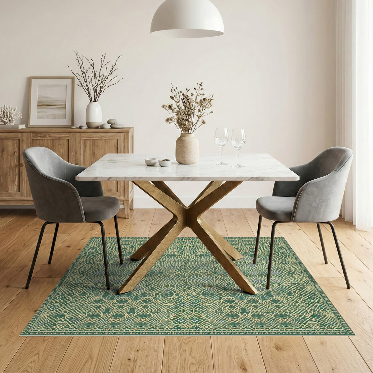 Green Traditional Persian Green Area Rug
