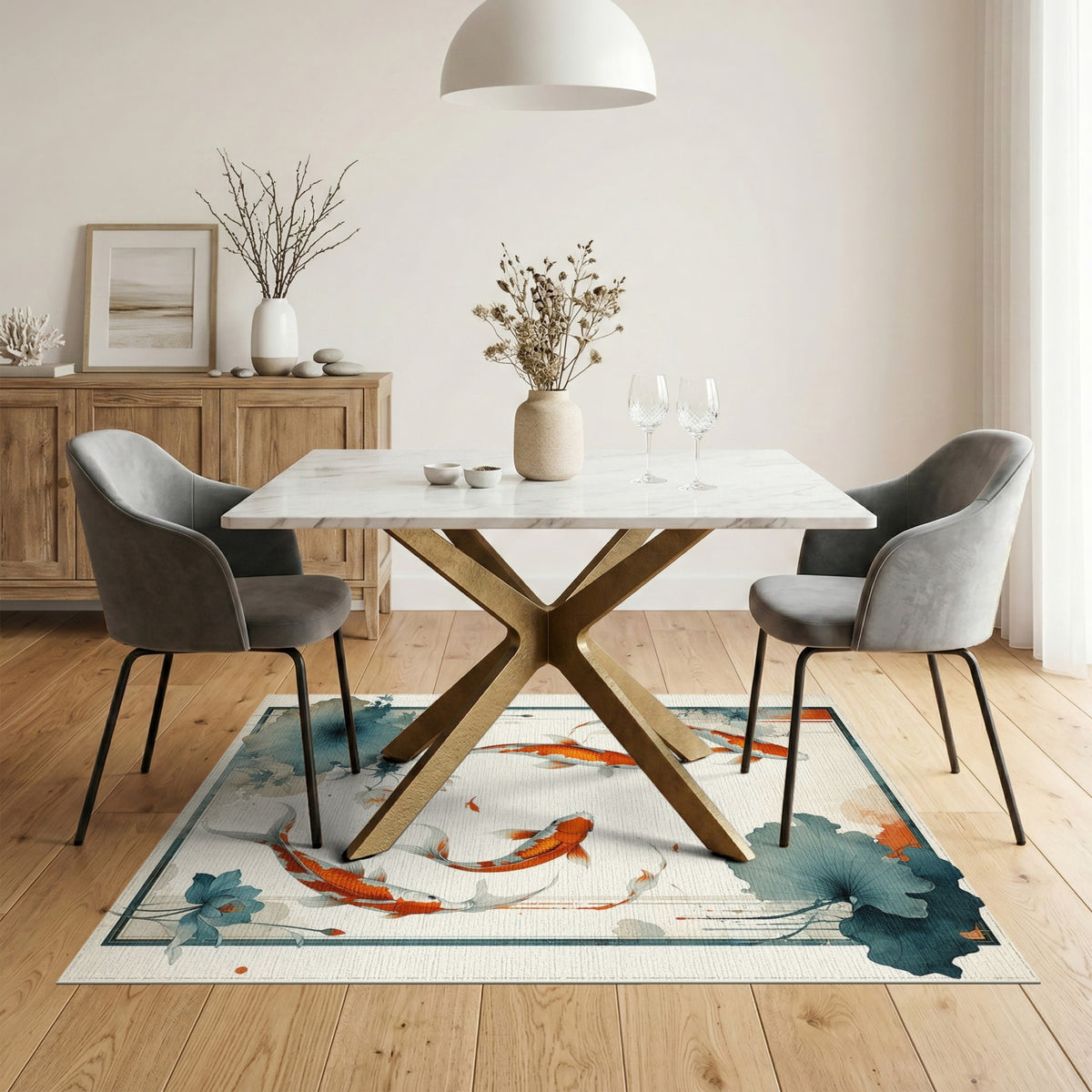 Koi Fish Lotus Area Rug