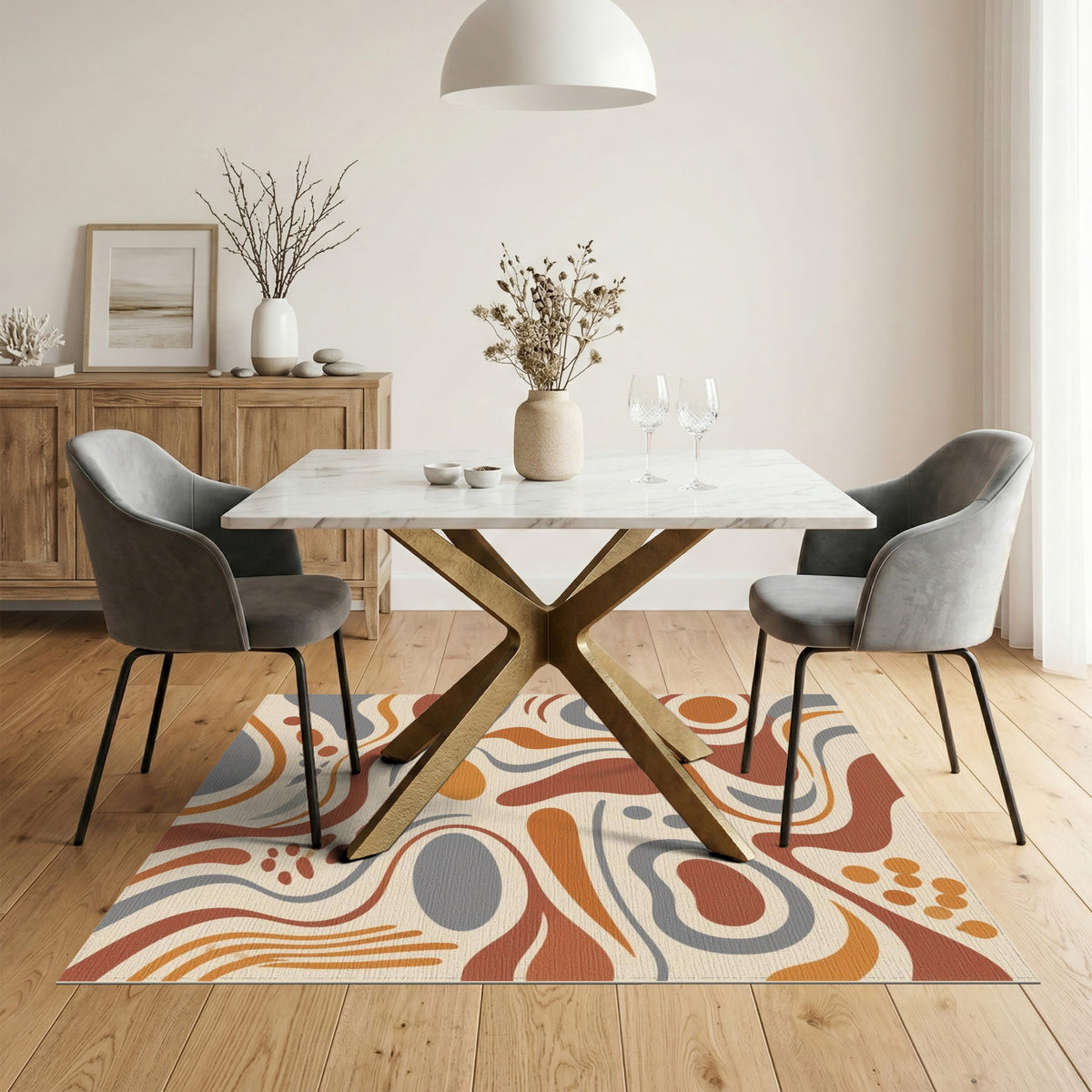 Brown and Tan Earthy Abstract Swirl Area Rug