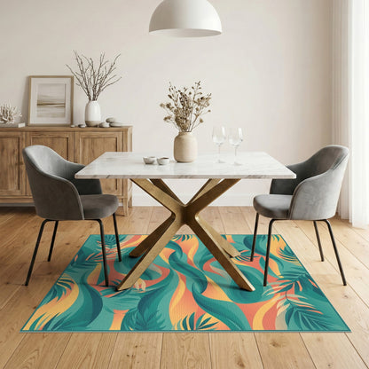 Blue Teal Abstract Palm Area Rug