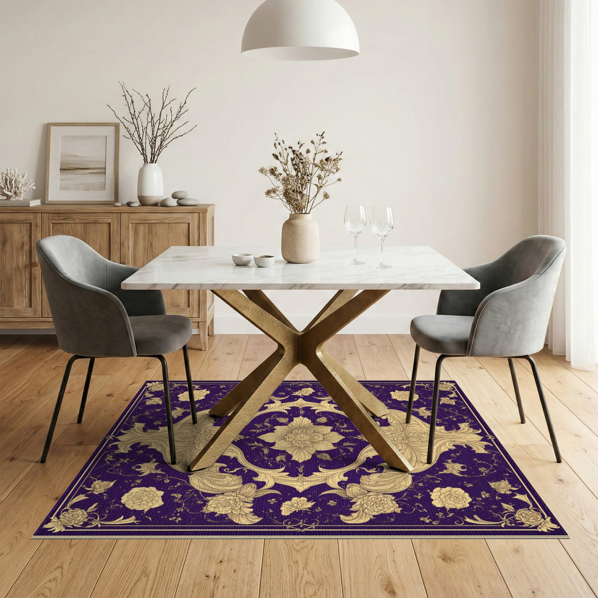 Purple Floral Vintage Area Rug