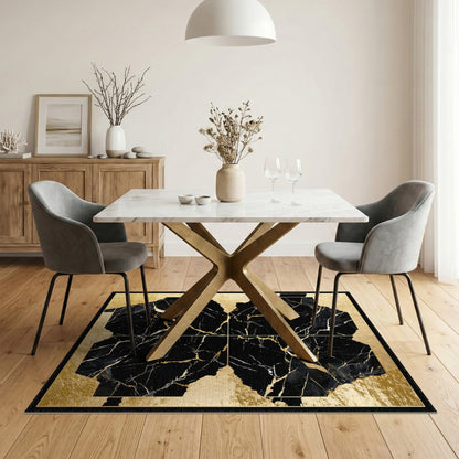 Gold and Silver Luxury Black Gold Marble Abstract Area Rug