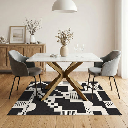 Black White Geometric Pixel Area Rug