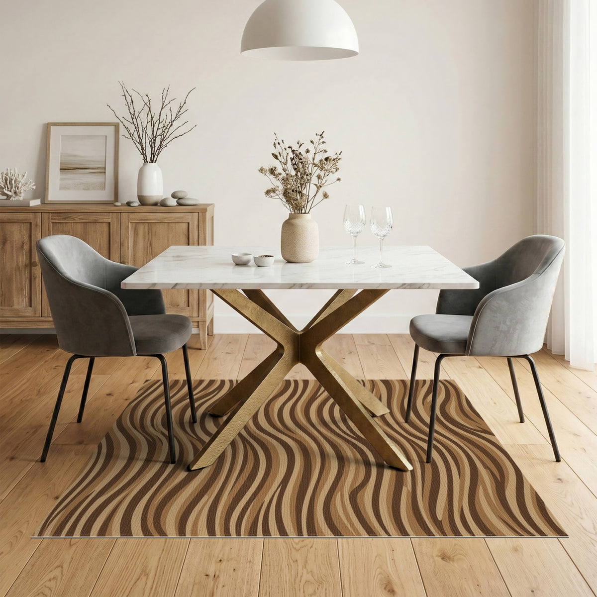 Brown Wavy Stripe Area Rug