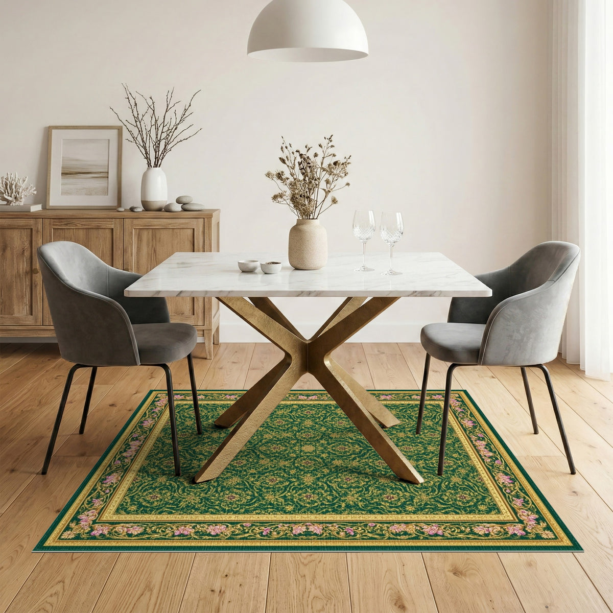 Green Gold Persian Floral Area Rug