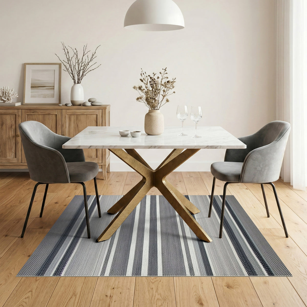 Black White Striped Geometric Area Rug