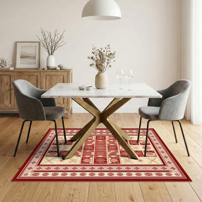 Red Snowflake Geometric Area Rug