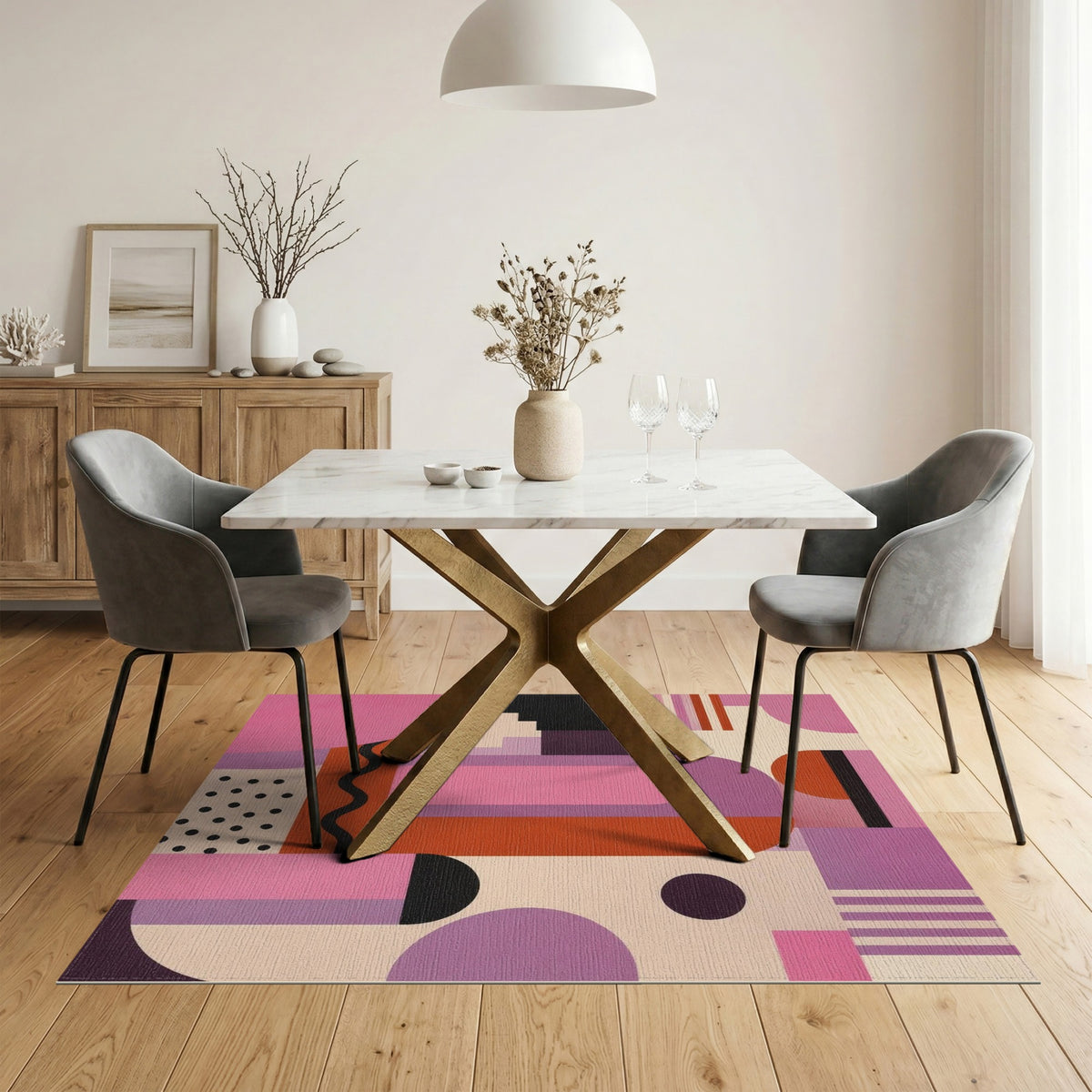 Vibrant Geometric Arch Area Rug in Pink Purple