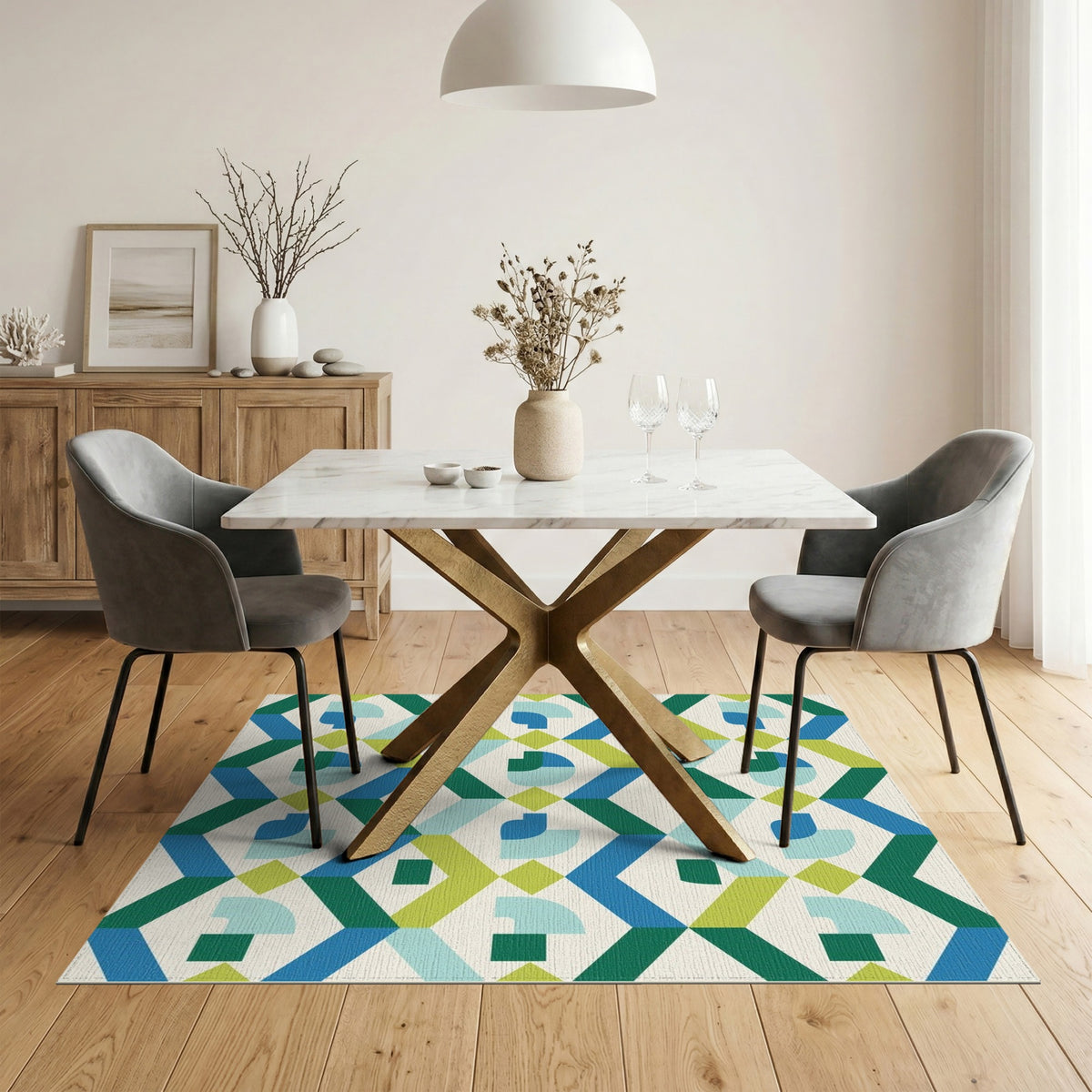 Blue Teal Geometric Modern No. 8 Area Rug