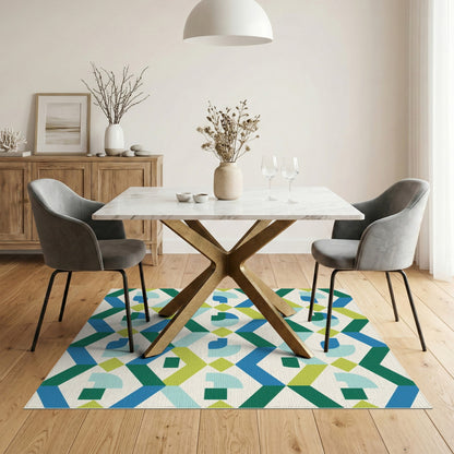 Blue Teal Geometric Modern No. 8 Area Rug