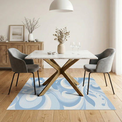 Blue and Teal Blue Swirl Abstract Washable Area Rug