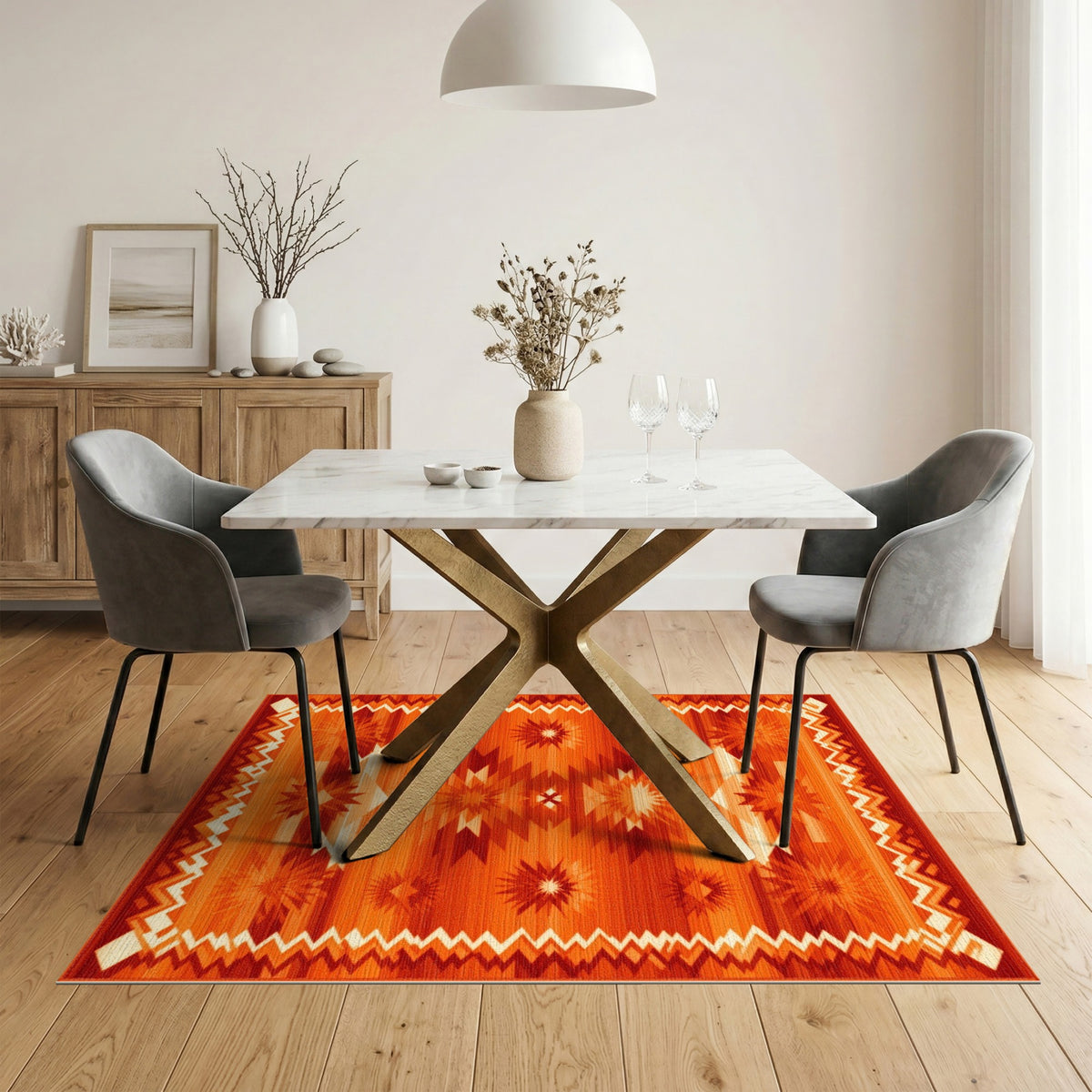 Southwestern Orange Southwestern Starburst Area Rug