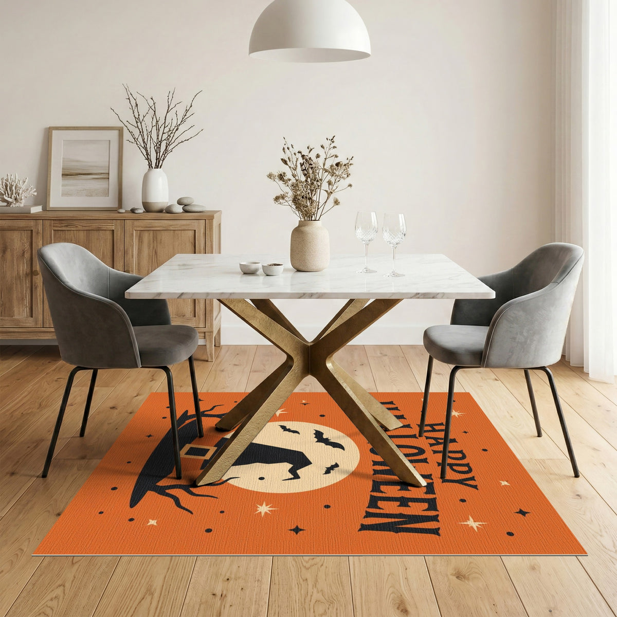 Happy Halloween Witch Hat Orange Area Rug