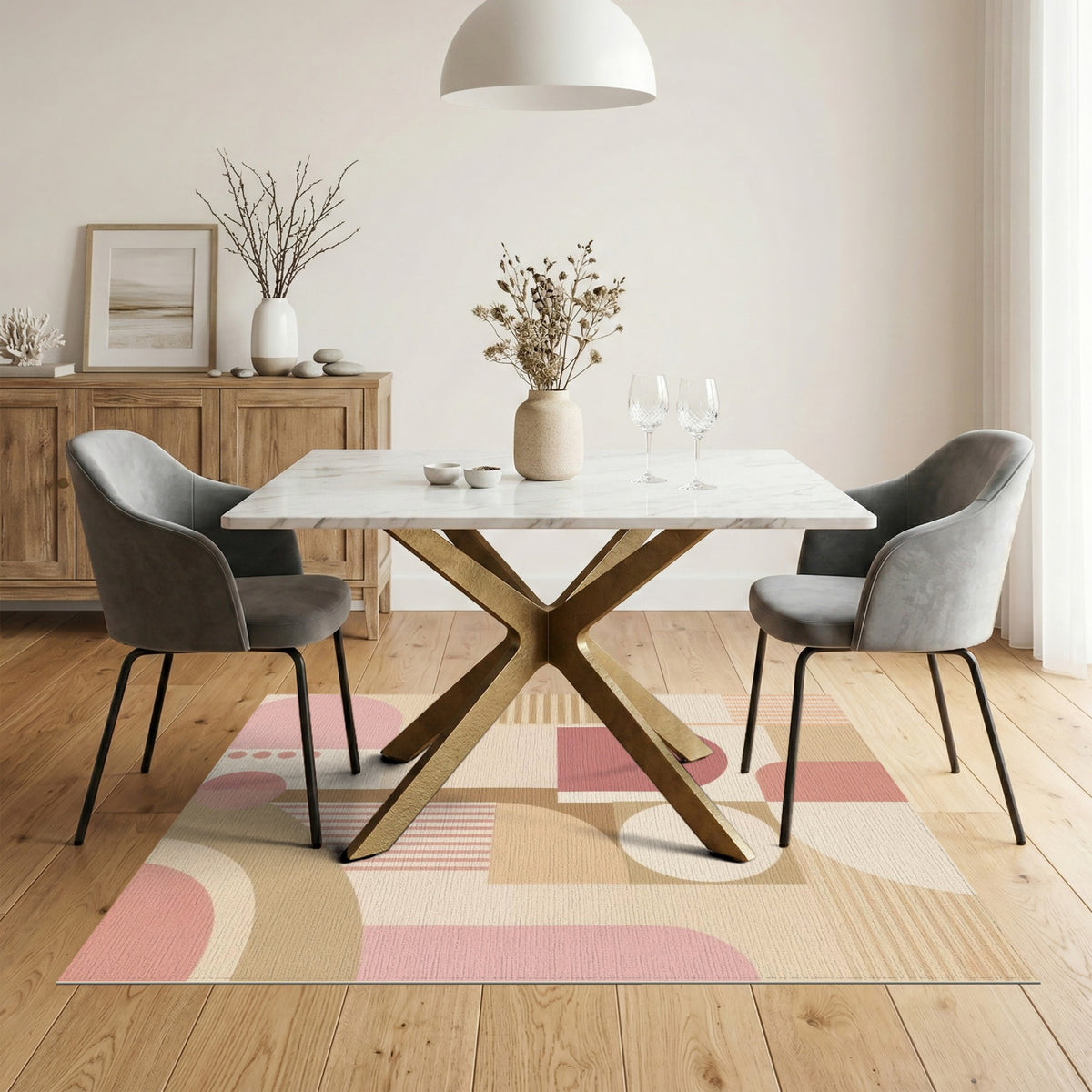 Geometric Modern Blush Pink Geometric Area Rug