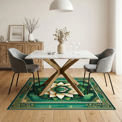 Floral Vintage Green Lotus Floral Area Rug