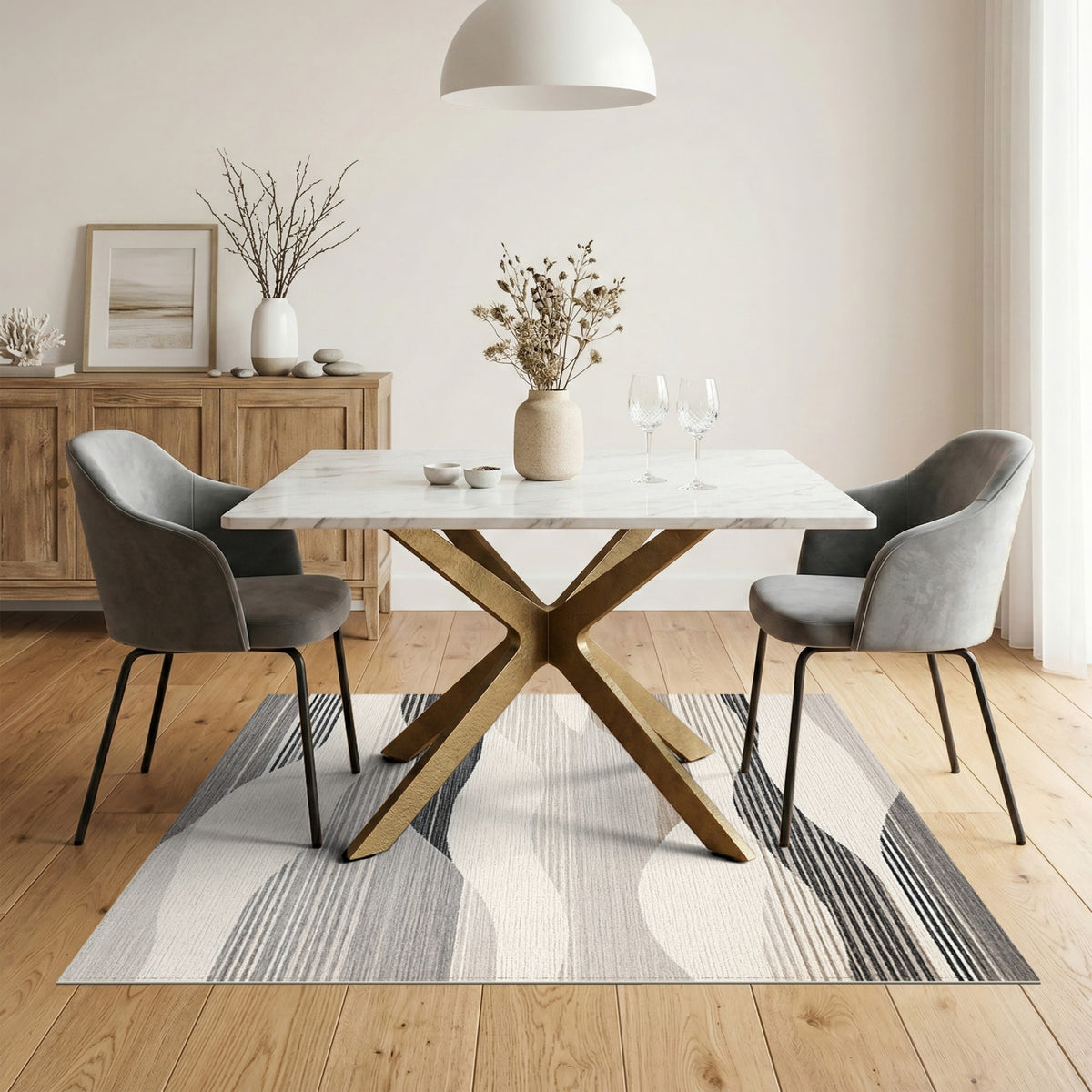 Grey Wavy Striped Abstract Area Rug