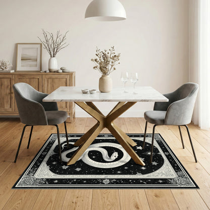 Celestial Snake Black White Area Rug