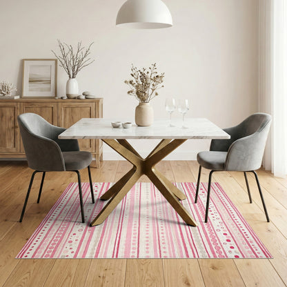 Pink Geometric Striped Dot Area Rug