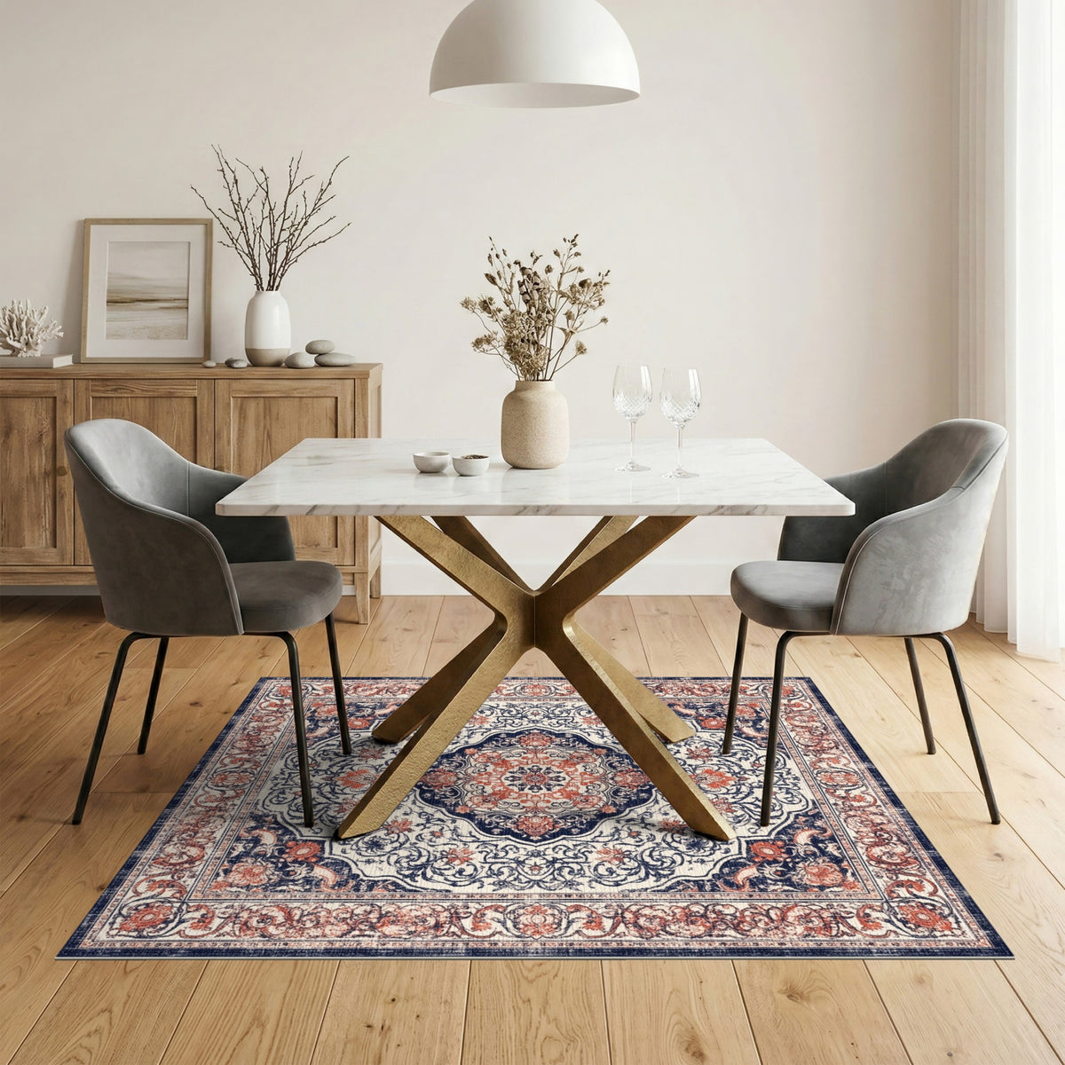 Navy Blue Persian Medallion Area Rug
