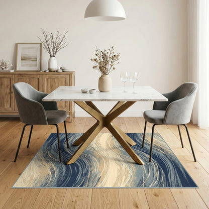 Blue Teal Abstract Wave Area Rug