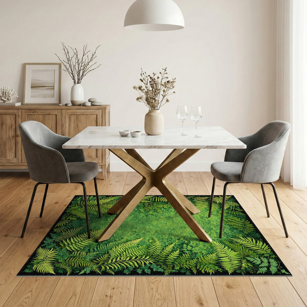 Boho Chic Lush Fern Forest Green Area Rug