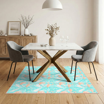 Pink Flamingo Teal Palm Washable Area Rug