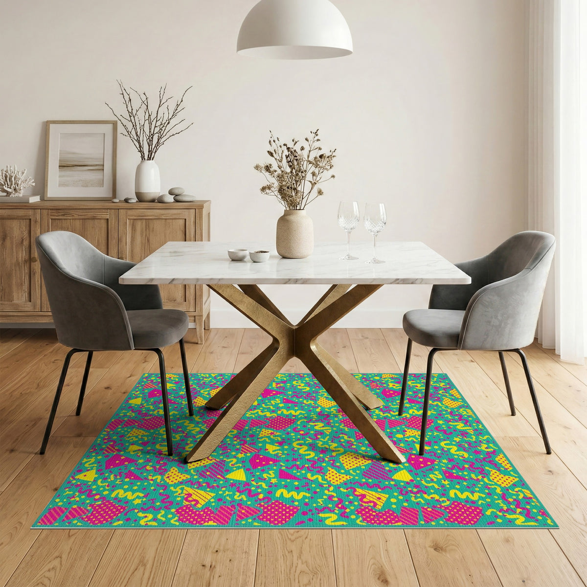 Vibrant Teal Confetti Kids Area Rug