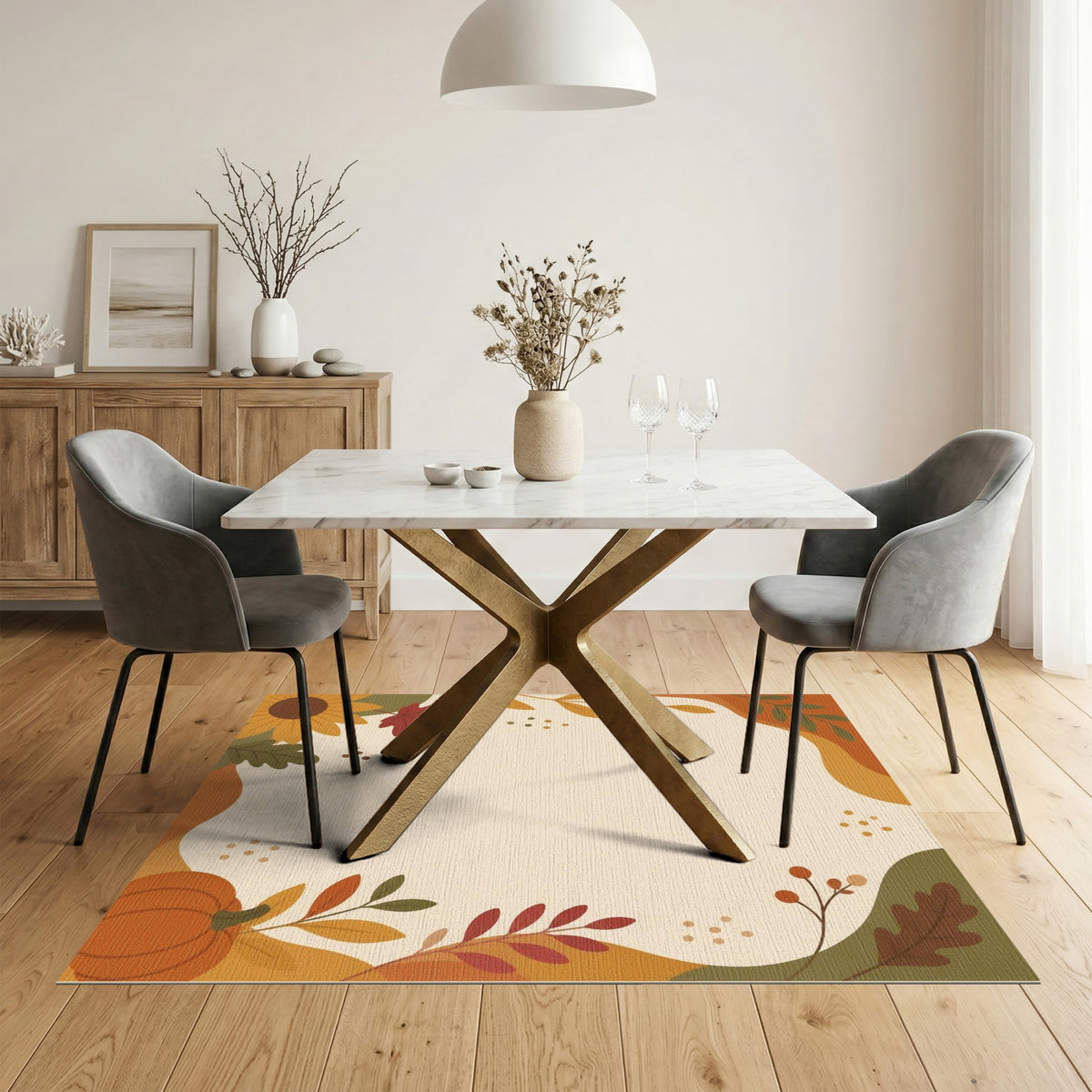 Beige Autumn Harvest Pumpkin Area Rug