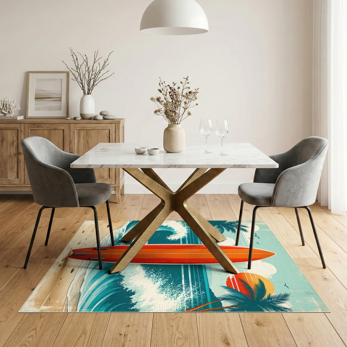 Vintage Surfboard Coastal Beach Rug