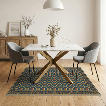 Traditional Persian Blue and Teal Blue Teal Floral Persian Area Rug