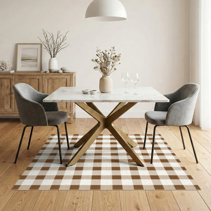 Rustic Farmhouse Brown Gingham Checkered Area Rug