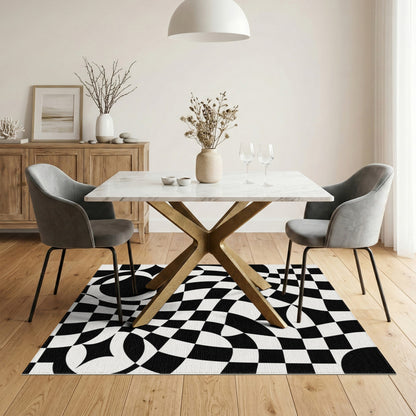 Black White Wavy Geometric Optical Area Rug