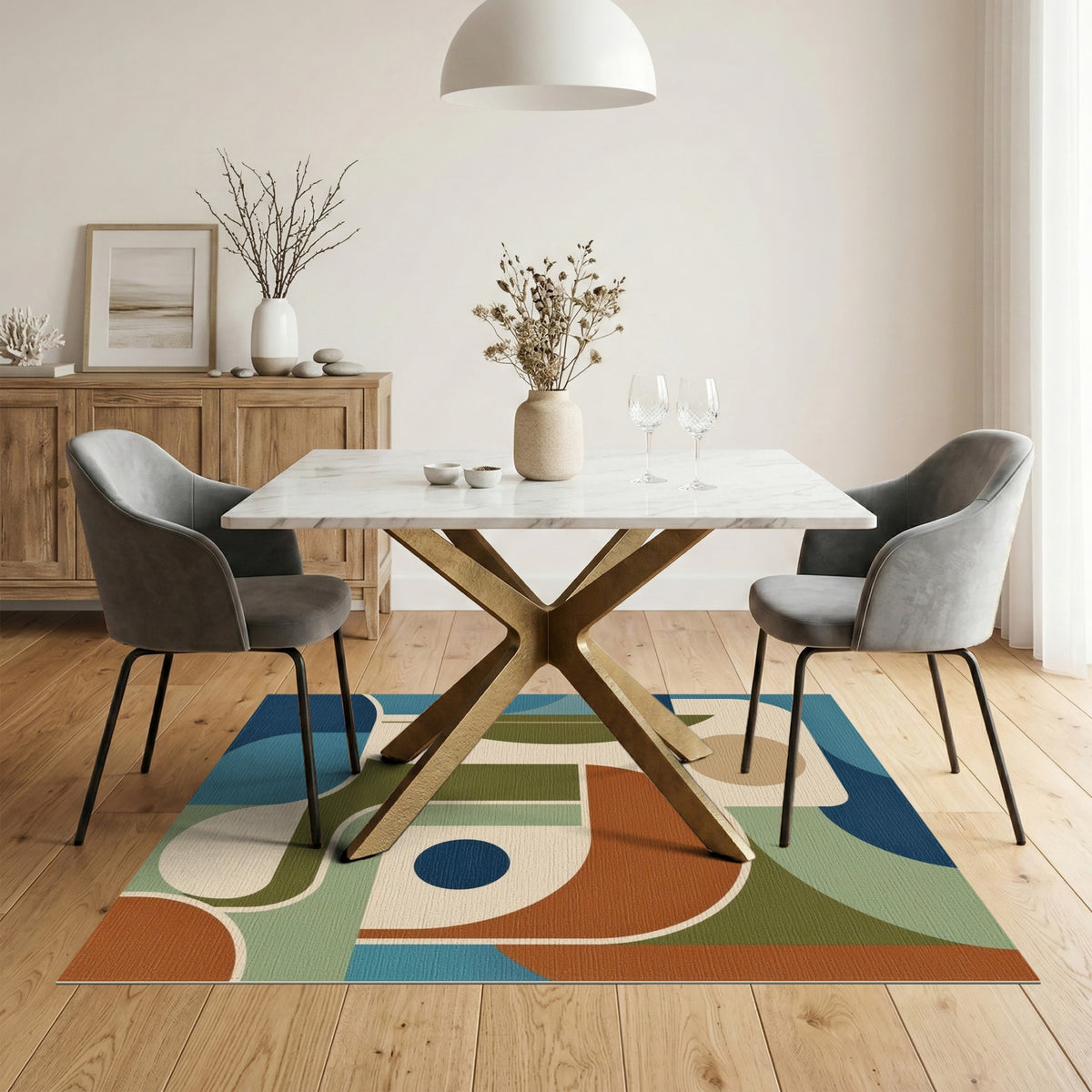 Blue and Teal Abstract Geometric Blue Teal Area Rug
