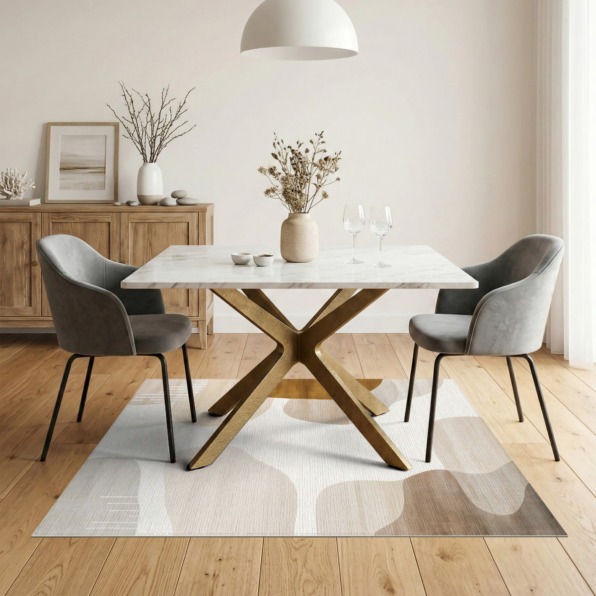 Abstract Beige Brown Organic Area Rug