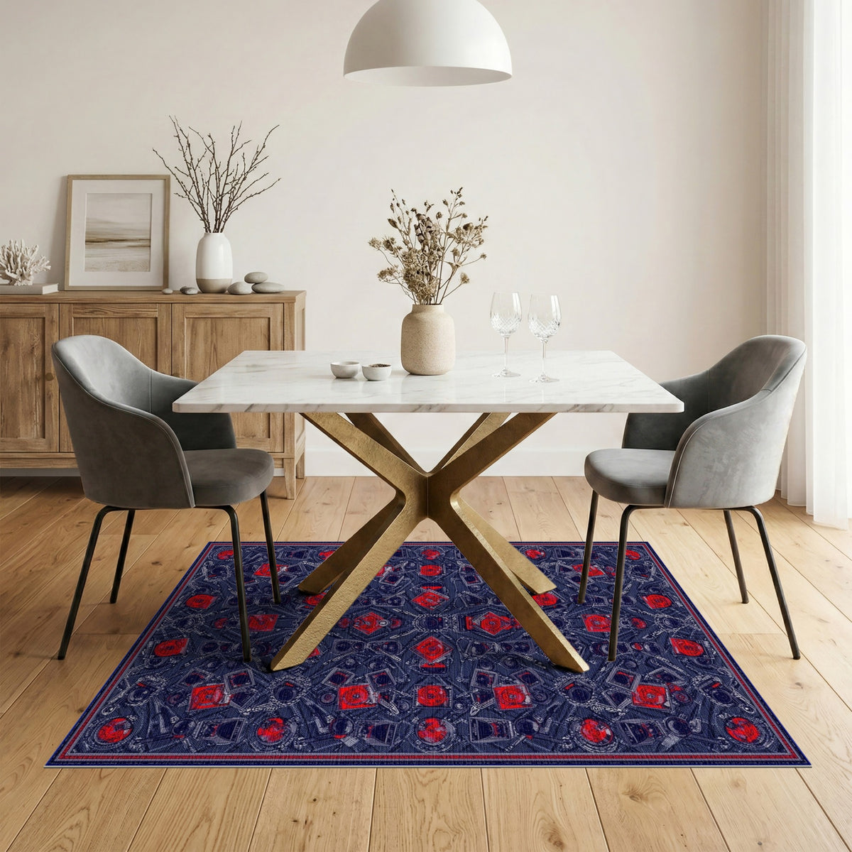 Red Camera Motif Area Rug