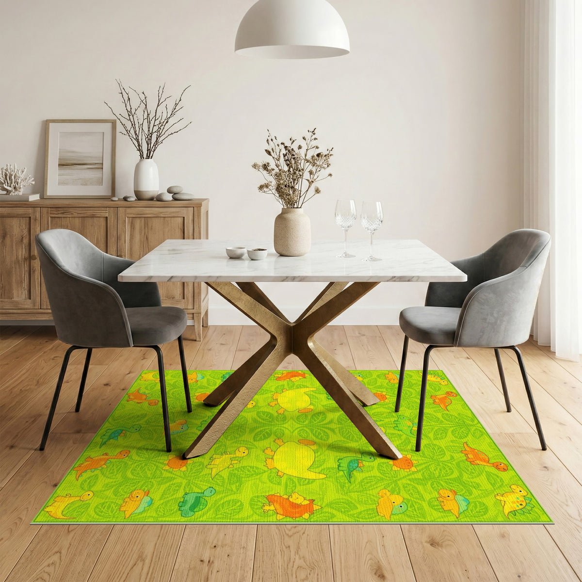 Green Dinosaur Kids Cartoon Washable Area Rug
