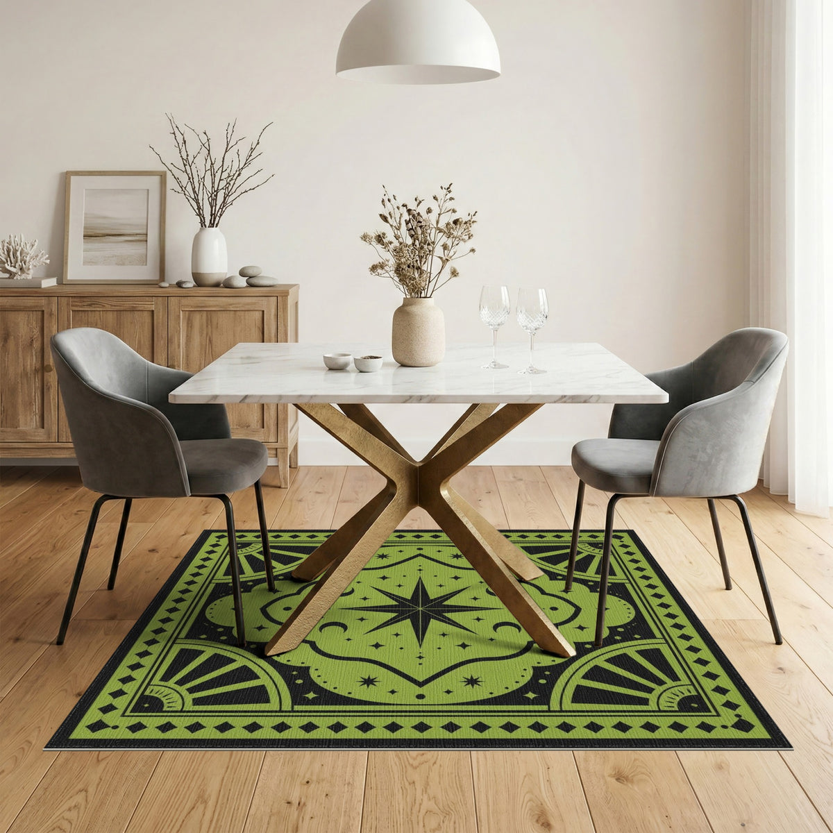 Green Geometric Modern Green Celestial Star Area Rug