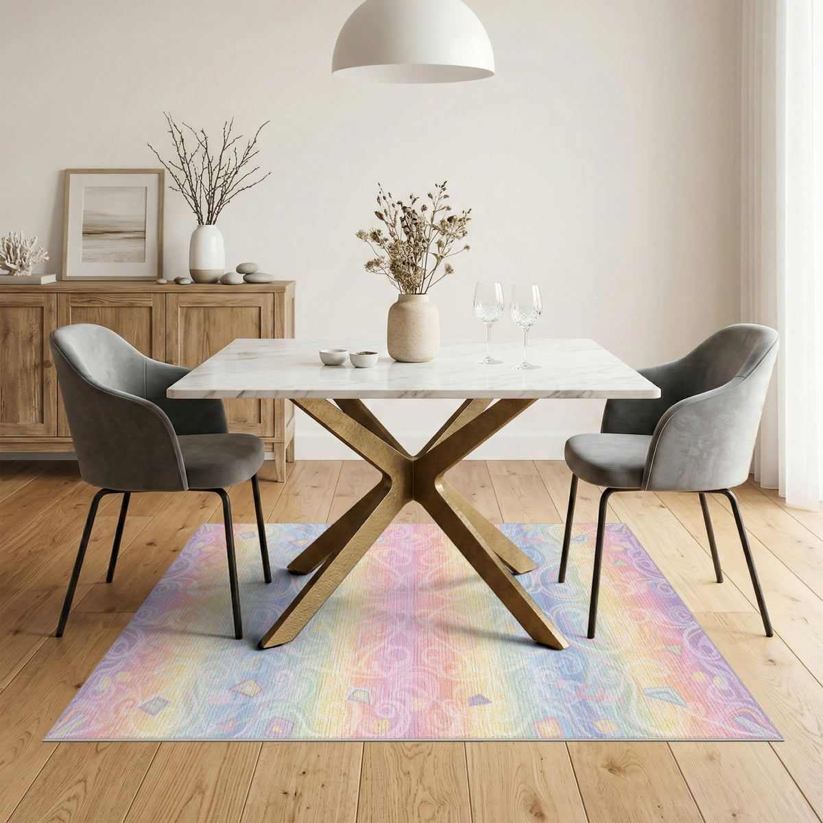 Pastel Rainbow Swirl Area Rug