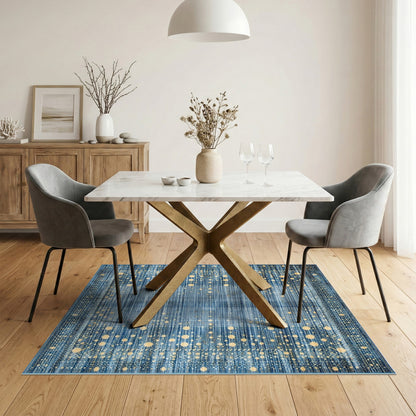 Blue Gold Dot Abstract Area Rug