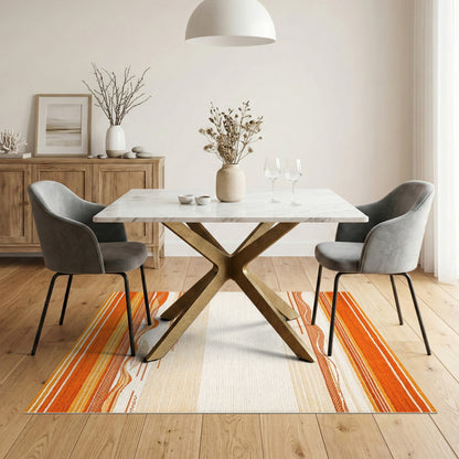 Orange Geometric Wave Striped Area Rug