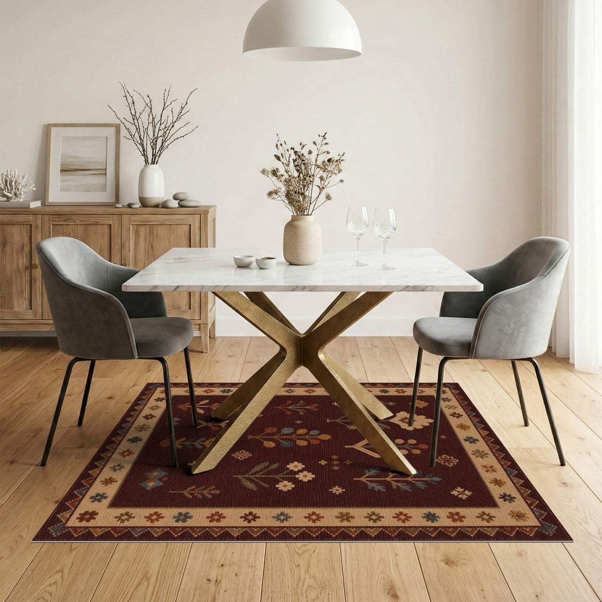 Heritage Tribal Floral Area Rug in Dark Red