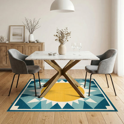 Sunburst Blue Teal Geometric Area Rug