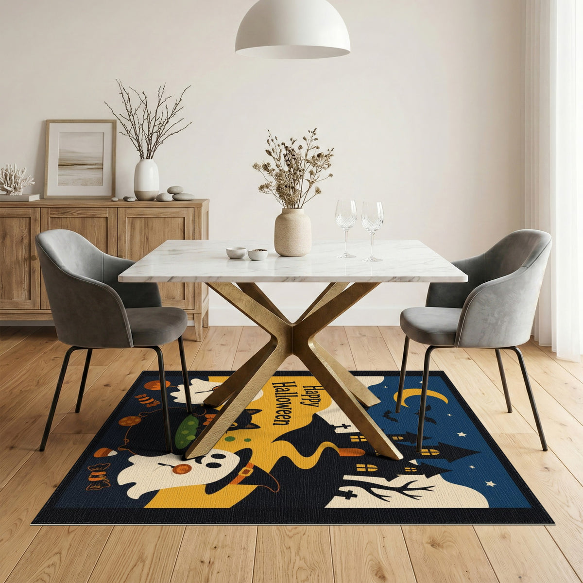 Happy Halloween Ghost Cat Witch Area Rug