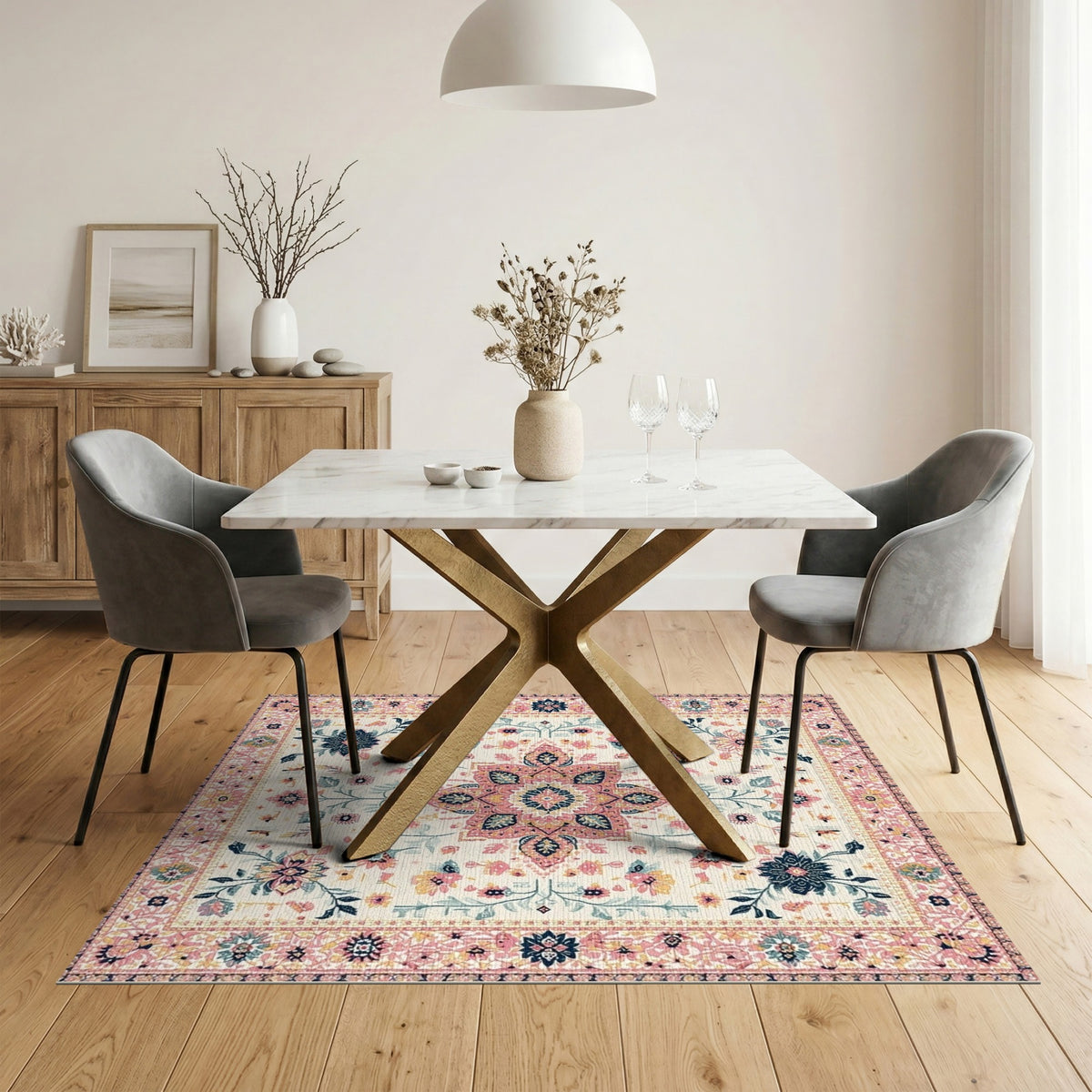 Pink Floral Medallion Vintage Floral Vintage Rug