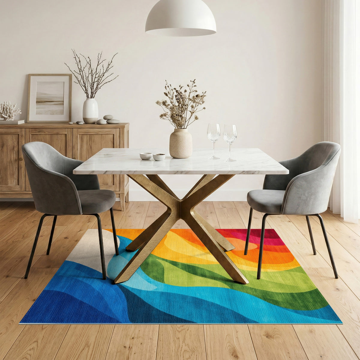 Abstract Area Multi-color and Patterns Vibrant Wave Abstract Area Rug