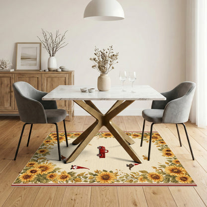 Sunflower Gnome Red Truck Beige Area Rug
